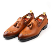 Men’s Tan Genuine Leather Formal Tassel Loafers Dress Shoes - Feetique Footwea